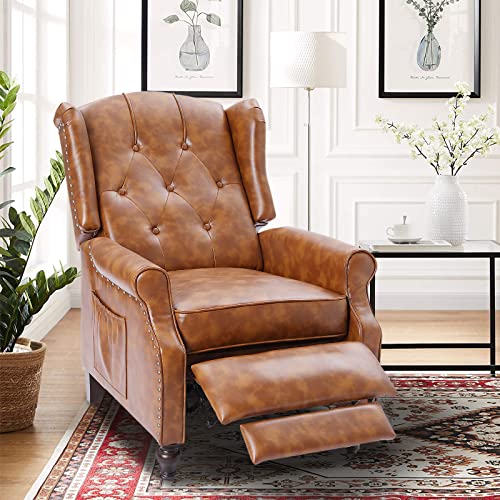 Wingback Recliner Chair with Massage and Heat, Tufted Fabric, Wooden Legs D91574