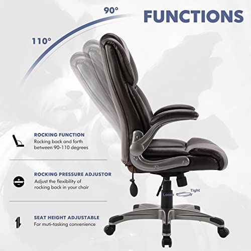 COLAMY Executive Ergonomic Office Chair with Bonded Leather and Flip-up Armrests A775113