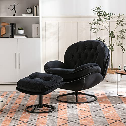Baysitone Velvet Swivel Accent Chair with Ottoman Set, Modern Lounge Chair, Fruit Green Q36819