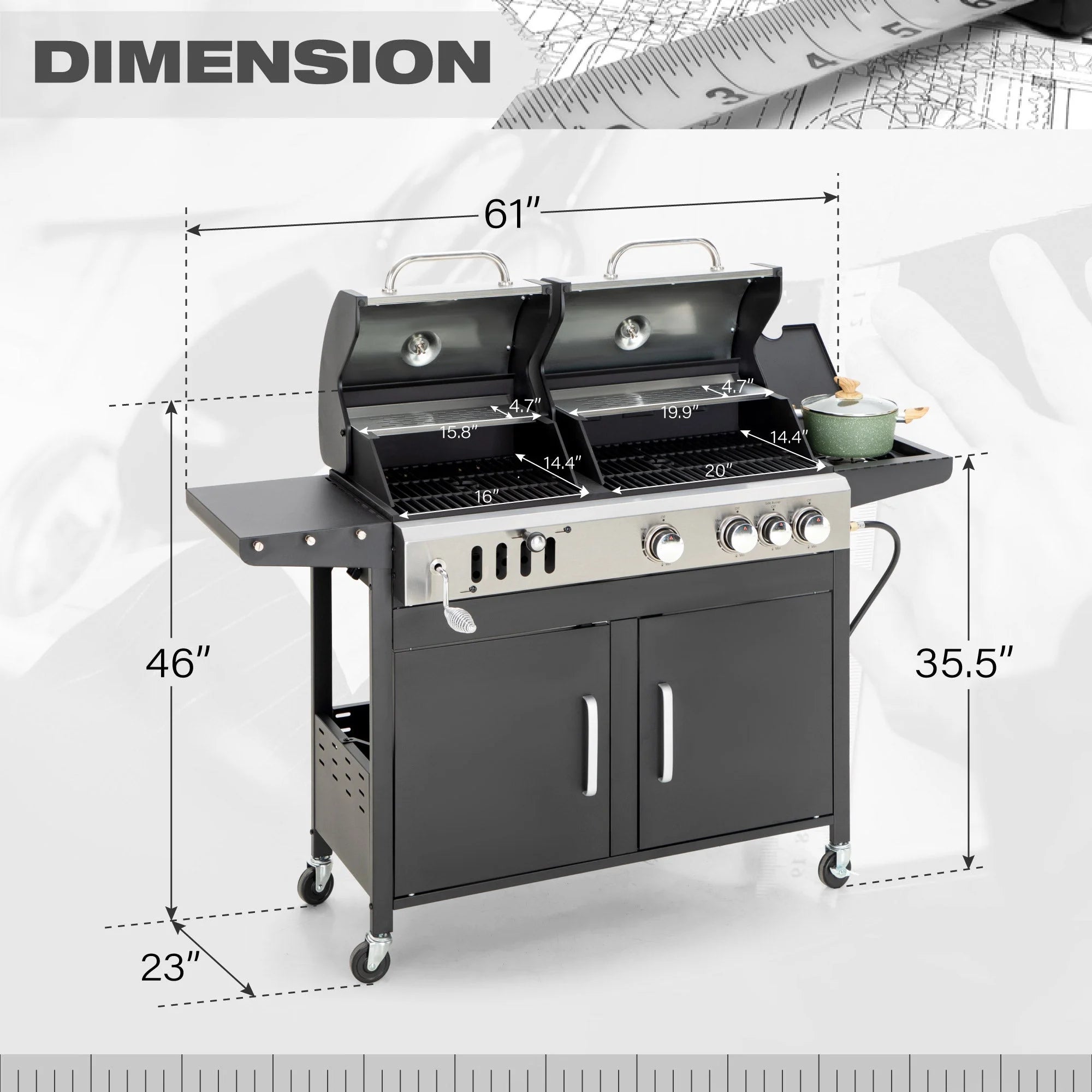 Alpha Joy Dual Fuel Gas and Charcoal Grill with Side Burner Y264