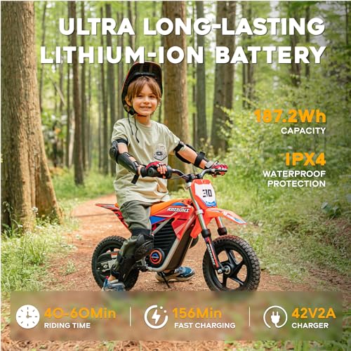 AIII Electric Dirt Bike for Kids 3-7, 12-Inch Off-Road Tires, Red X89100