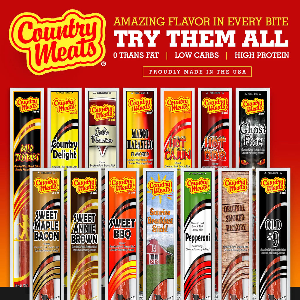 Country Meats High Protein Keto Friendly Meat Sticks Variety Pack O134192