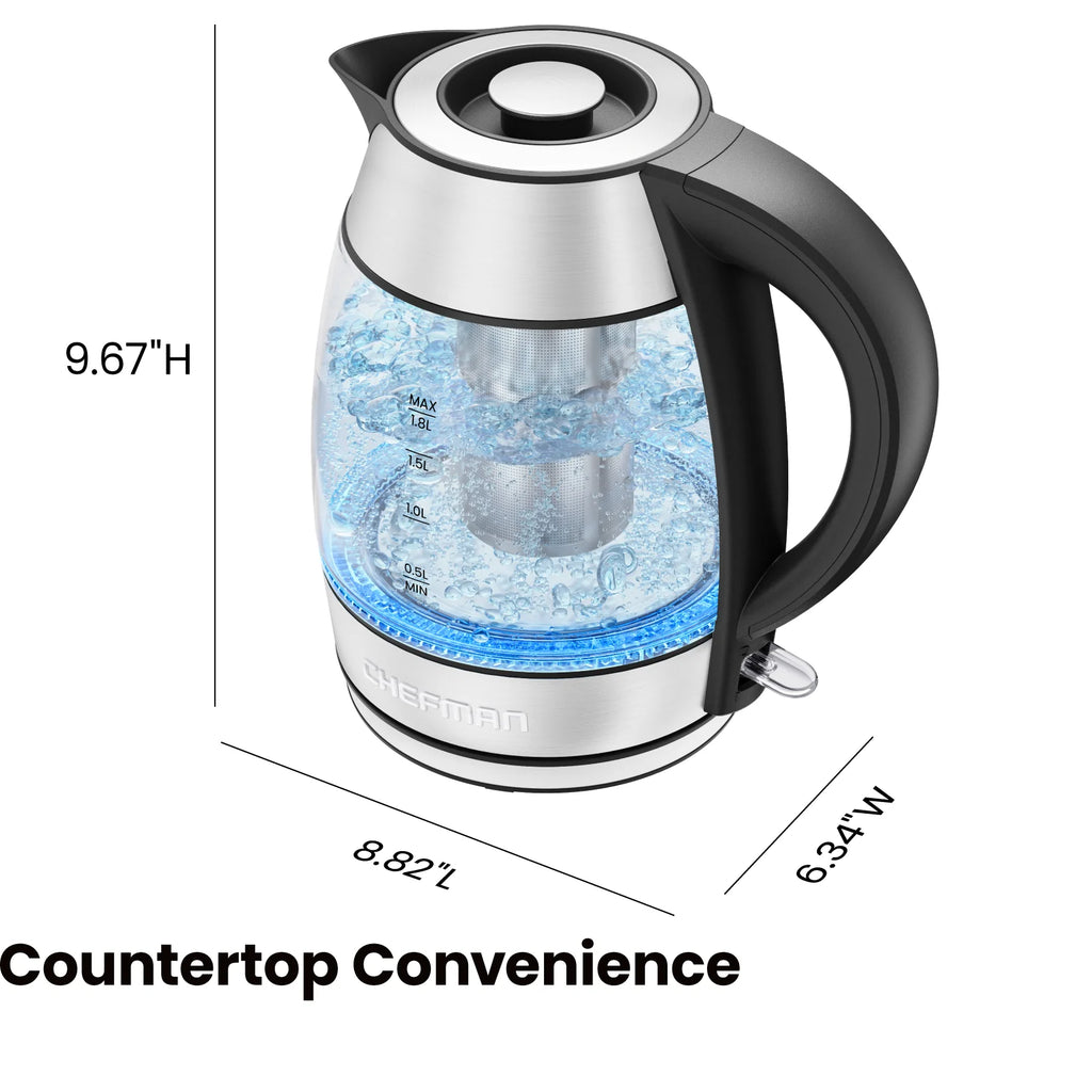 Chefman 1.8L Electric Glass Kettle with Removable Tea Infuser Z5367