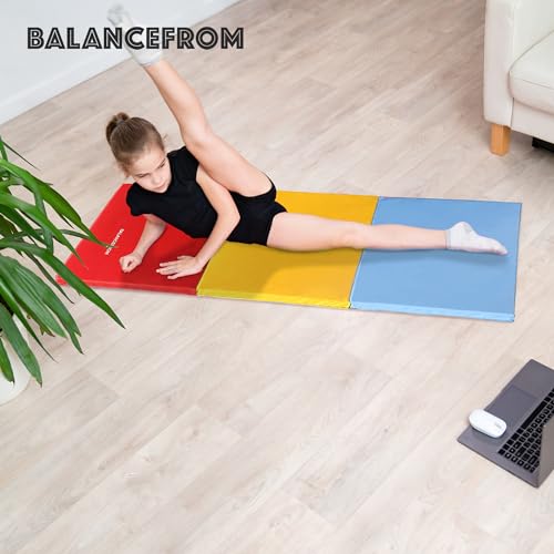 BalanceFrom Folding Gymnastics Mat, Thick Yoga & Workout Pad, Blue S867369