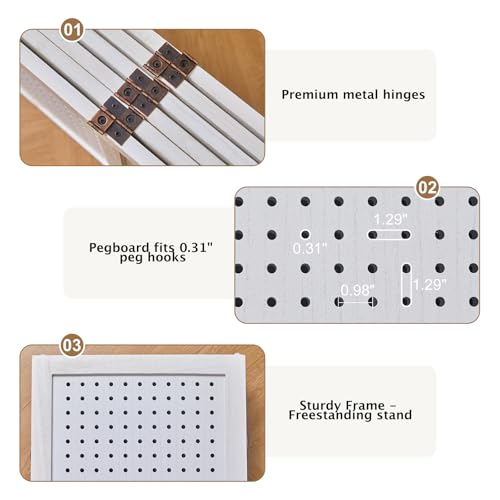 Pegboard Display 5.6Ft Wooden Room Divider Folding Privacy Screen Freestanding Wall Organizer, 4 Panels, Natural C603
