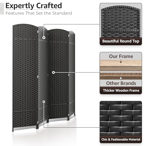 Sorbus 8-Panel Black Room Divider, 6 ft Tall Folding Privacy Screen T242