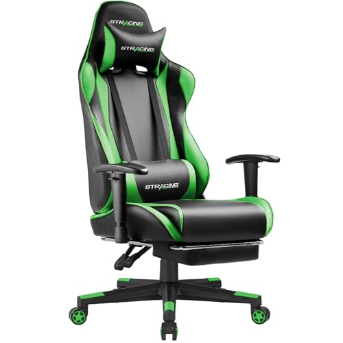 GTRACING Gaming Chair with Footrest, Ergonomic Reclining, Blue C551