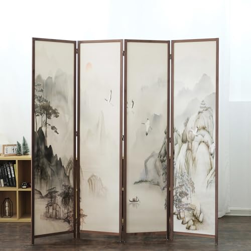 6 Panel Room Divider Screen, Double Faced, Mountain Landscape, 67" H x 94.5" W B114