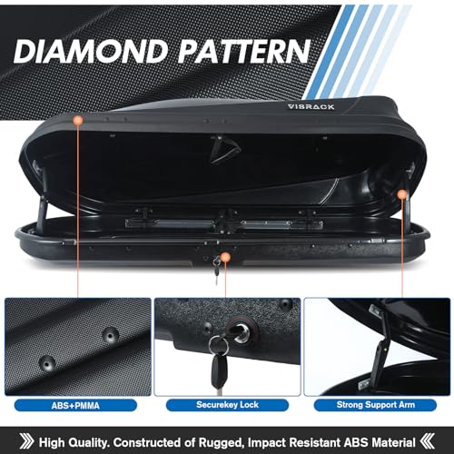 Heavy Duty Hard Shell Rooftop Cargo Box, Waterproof, 62"L x 31"W x 15"H, Diamond Black Y830591