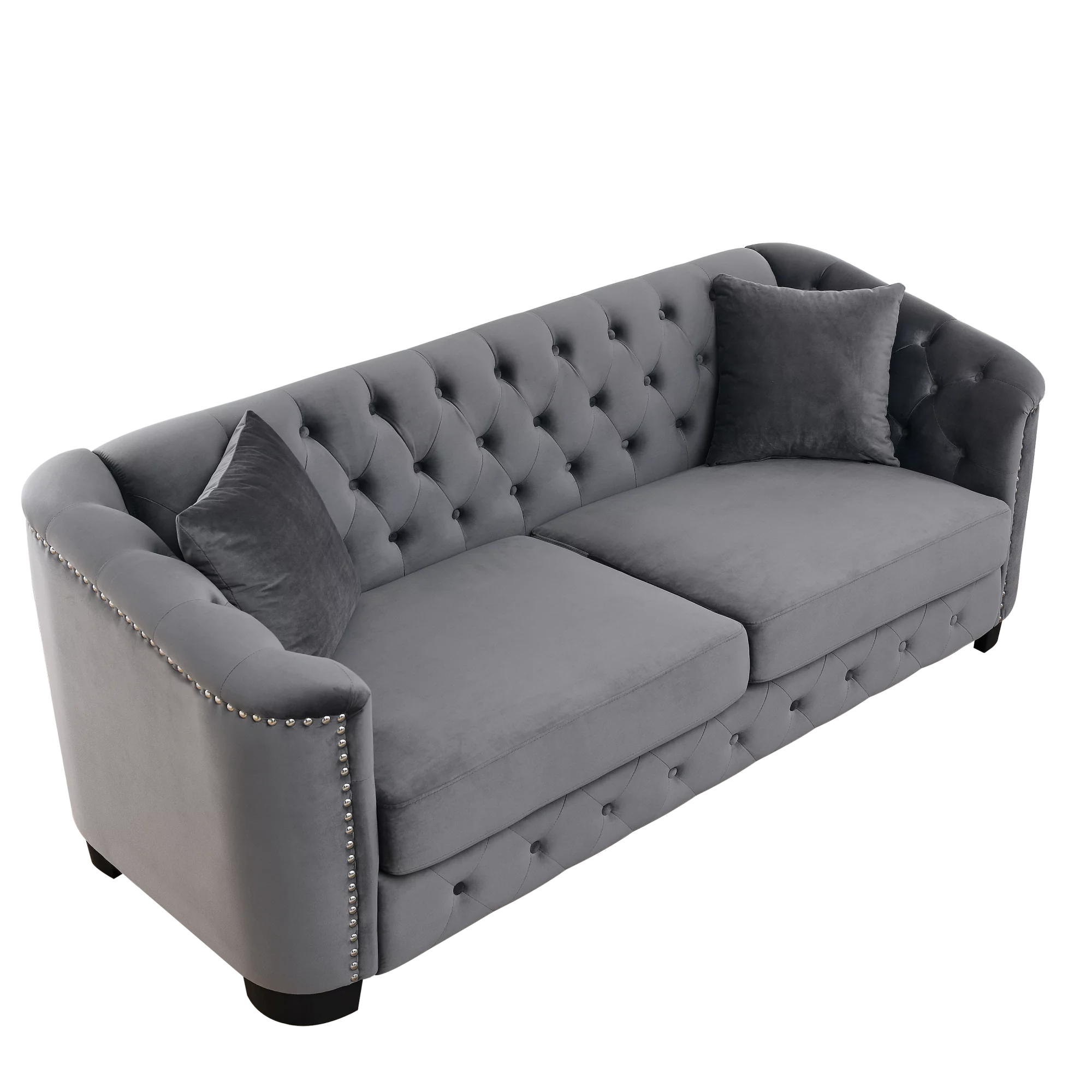 77-Inch Modern Chesterfield Velvet 3-Seater Sofa with Tufted Backrests, Grey E686