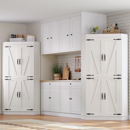 Corner Pantry Cabinet with 4 Doors and Shelves, White K361
