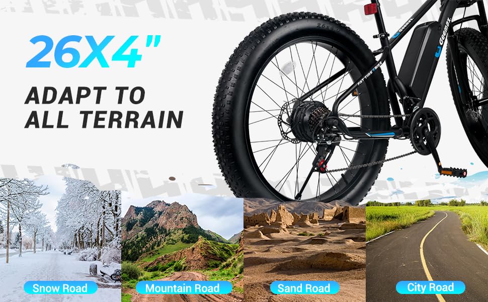 Geemax Electric Bike for Adults, 26" x 4.0 Fat Tire, 1000W, 48V 15.6Ah G352