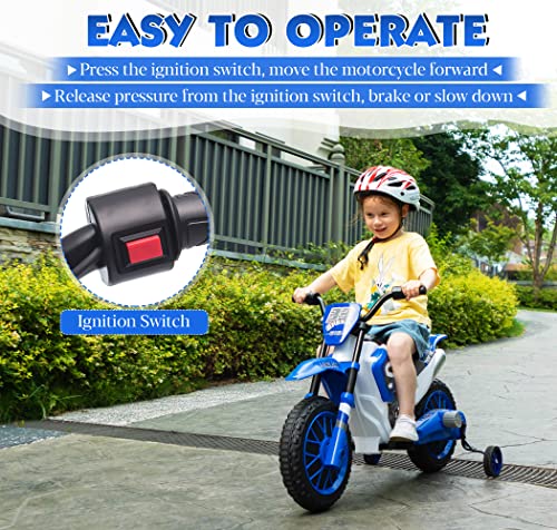 TOBBI Kids 12V Electric Ride-On Motorcycle Dirt Bike for Toddlers, Blue E552