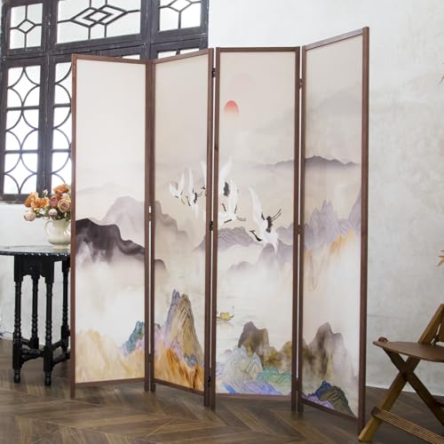 6 Panel Room Divider Screen, Double Faced, Mountain Landscape, 67" H x 94.5" W B114