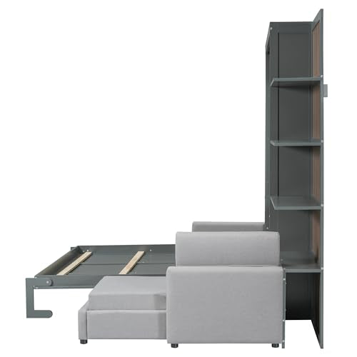 Harper & Bright Designs Queen Murphy Bed with Sofa and Shelves, White P14954