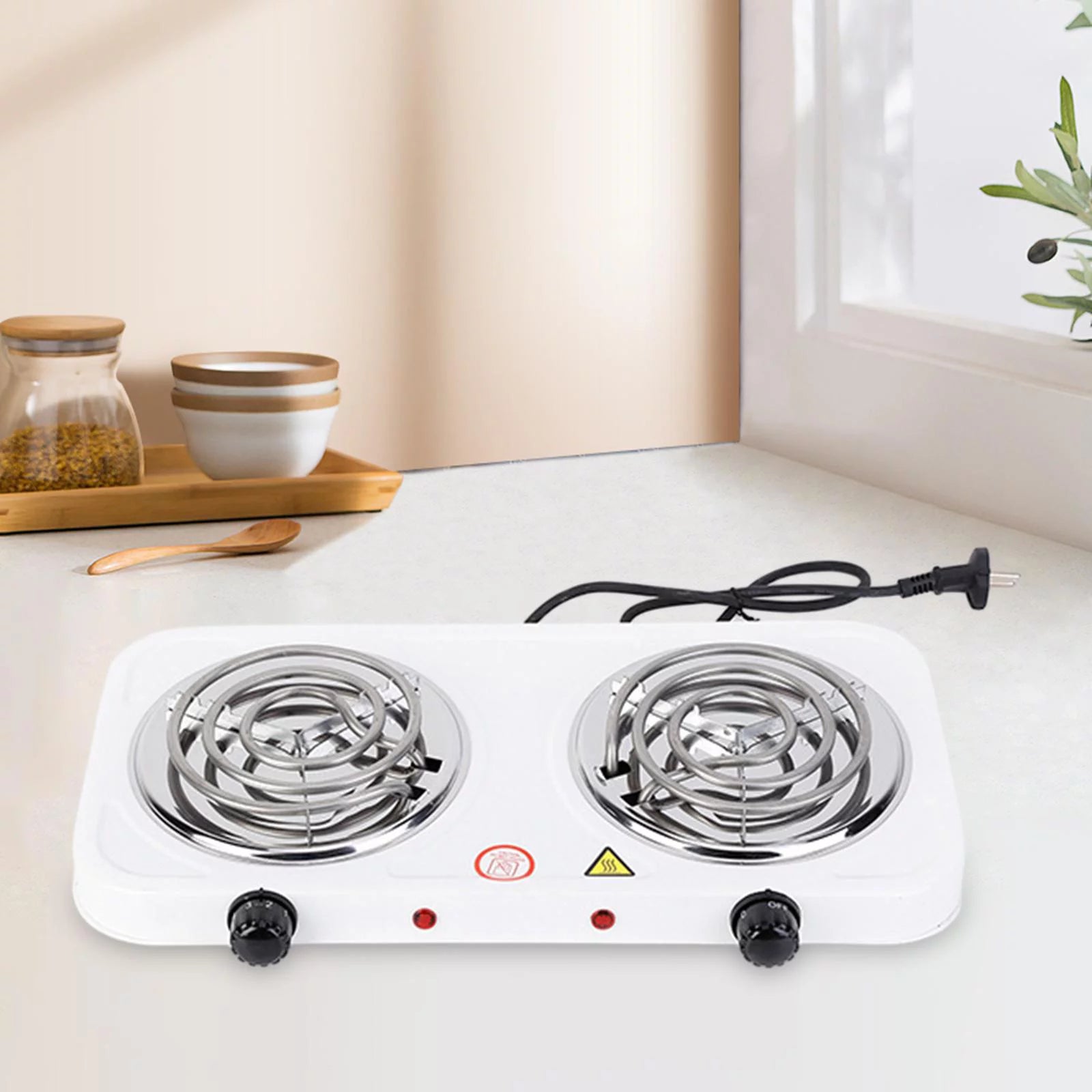 Double Burner Cooktop Compact Electric with Power Indicator Lights P551