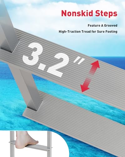 CO-Z 3 Step Removable Dock Ladder for Pontoon Boat, Aluminum Swim Ladder with Nonslip Tread O80708