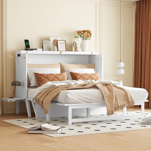 Queen Murphy Bed with Desk and Removable Shelves, USB Port, White H566492