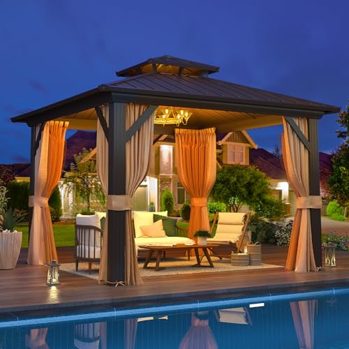 EROMMY 14'x20' Hardtop Gazebo Double Roof Galvanized Steel Outdoor Pavilion G3084
