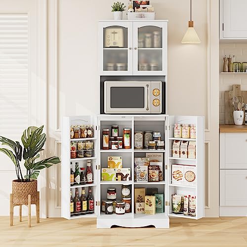 HOSTACK 71'' Tall Pantry Cabinet with Microwave Stand, White L896300
