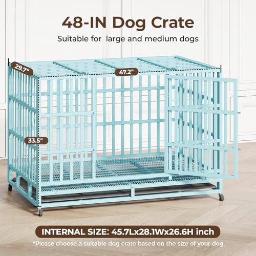 48 Inch Heavy Duty Dog Crate with Wheels and Double Door A25580