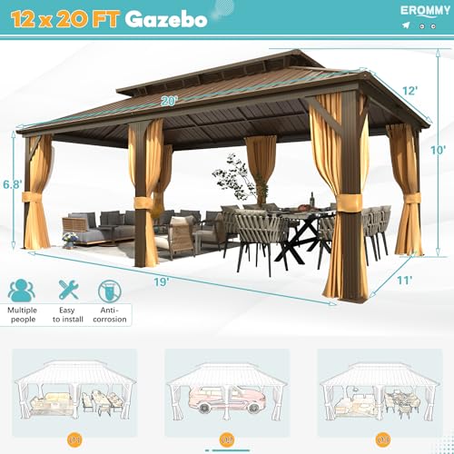 EROMMY 10' x 12' Hardtop Gazebo with Aluminum Frame and Double Roof Q573
