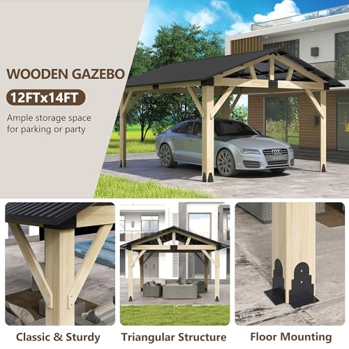12'x12' Hardtop Gazebo with Galvanized Steel Roof, Aluminum Frame, Curtains & Netting X81832
