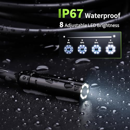 Endoscope Camera with Light, 4.3" HD Borescope, IP67 Waterproof, 16.4ft Semi-Rigid (Green) I7760