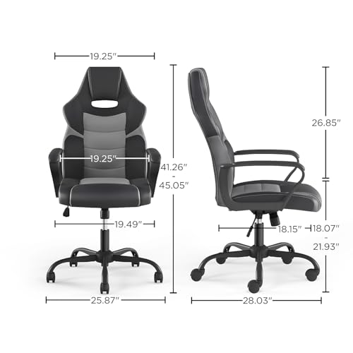 STAPLES Emerge Vector Luxura Faux Leather Gaming Chair, Black & Gray M348168