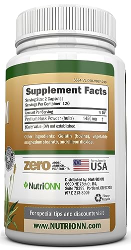 Psyllium Husk Capsules 1450mg Double Strength Fiber Supplement Q1517