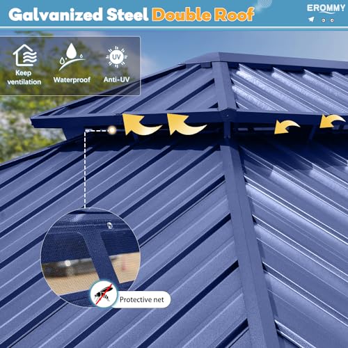 EROMMY 14'x20' Hardtop Gazebo Double Roof Galvanized Steel Outdoor Pavilion G3084