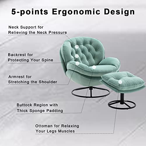 Baysitone Velvet Swivel Accent Chair with Ottoman Set, Modern Lounge Chair, Fruit Green Q36819