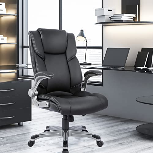 COLAMY Executive Ergonomic Office Chair with Bonded Leather and Flip-up Armrests A775113