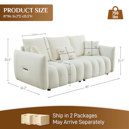 Teddy Cloud Sofa Couch, Boucle 3 Seater with 3 Pillows, Black T90422