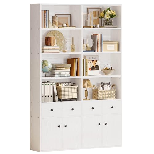 IRONCK 78.7" Bookcase with 4 Drawers and 4 Doors, 6 Tier, Vintage Black Z686086