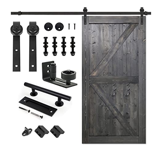 S&Z TOPHAND® 20 in x 84 in Elephant Gray British Brace Knotty Barn Door with 4FT Sliding Hardware Kit G149446