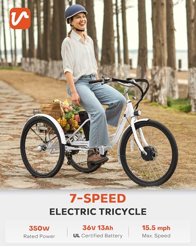 Viribus Electric Tricycle for Adults, 350W, 7 Speed, Removable Battery O6671