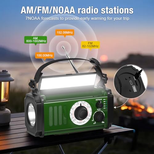 Emergency Radio 37000mWh Hand Crank Solar NOAA AM/FM Weather with Flashlight Power Bank W636