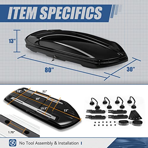 Auto Dynasty Hard Shell Roof Top Car Storage Cargo Carrier, Glossy Black L344