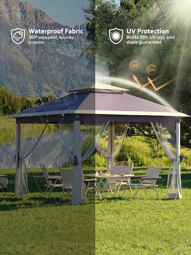 Pop Up Gazebo Tent with Mosquito Netting, Water & UV Resistant - Khaki J83860