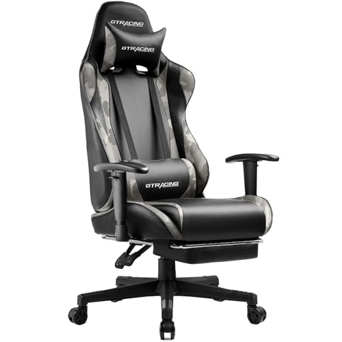 GTRACING Gaming Chair with Footrest, Ergonomic Reclining, Blue C551