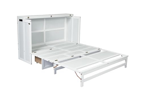 Queen Murphy Bed with Desk and Removable Shelves, USB Port, White H566492