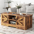 HBBOOMLIFE Coffee Table with Barn Doors  Farmhouse Center Table with   Modern Rustic Style Wooden Living Room Table  White