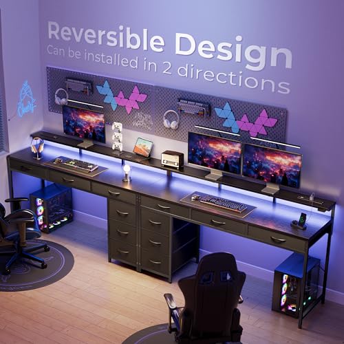 Huuger Gaming Desk with 6 Drawers, LED Lights, 47 Inch, Black N423283