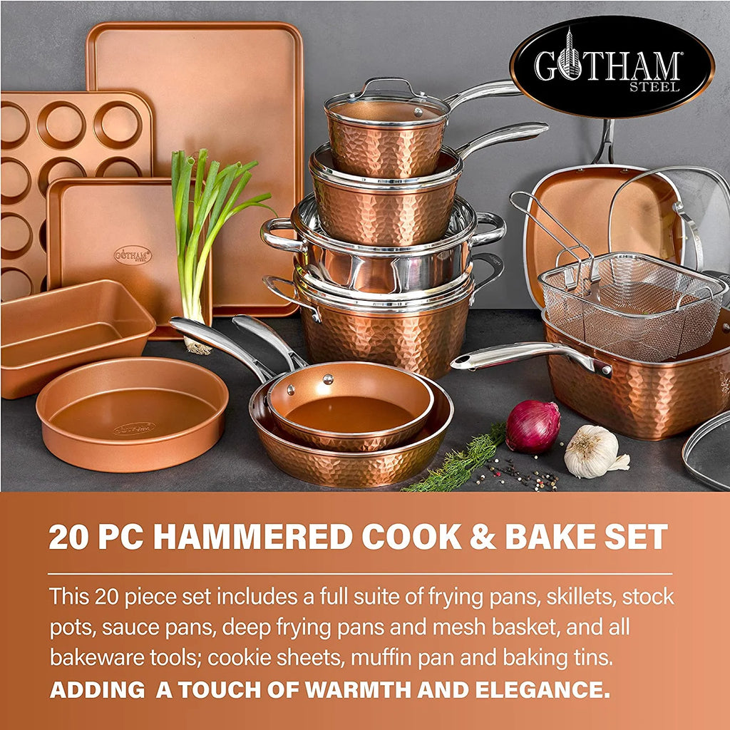 Gotham Steel Hammered Copper 20-Piece Cookware & Bakeware Set U8093