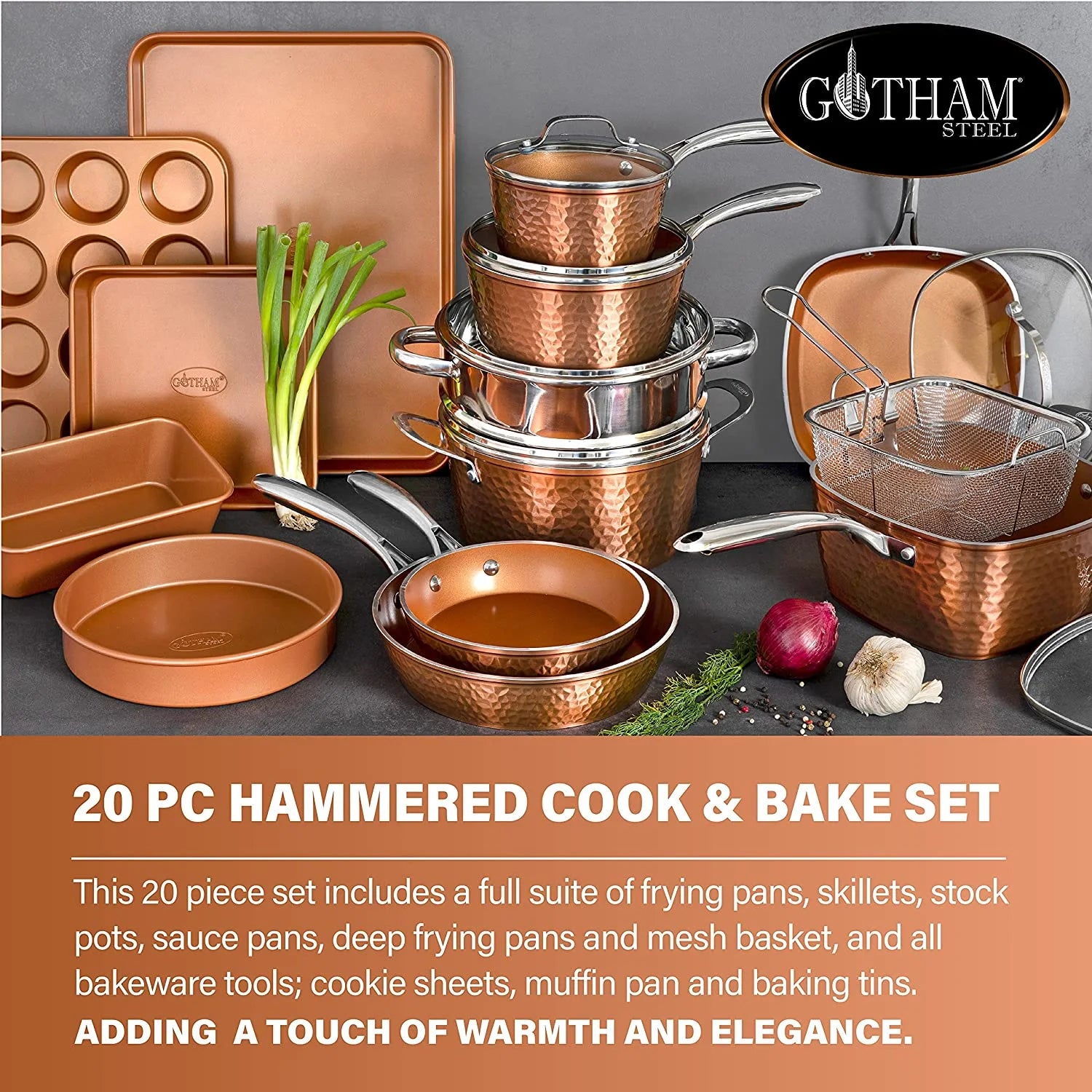 Gotham Steel Hammered Copper 20-Piece Cookware & Bakeware Set U8093