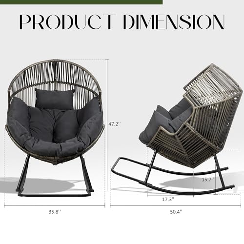 JAMFLY Egg Chair Wicker Outdoor Patio Lounger with Cushion, Beige O9160