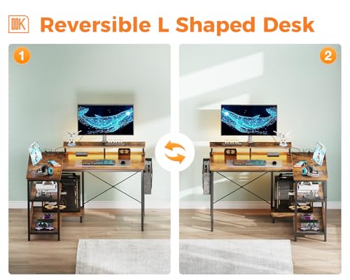 ODK 48 Inch L Shaped Gaming Desk with USB Charging Ports and LED Lights S136