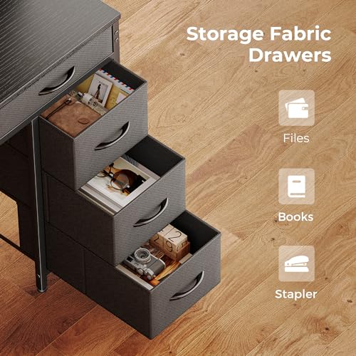 Huuger Gaming Desk with 6 Drawers, LED Lights, 47 Inch, Black N423283