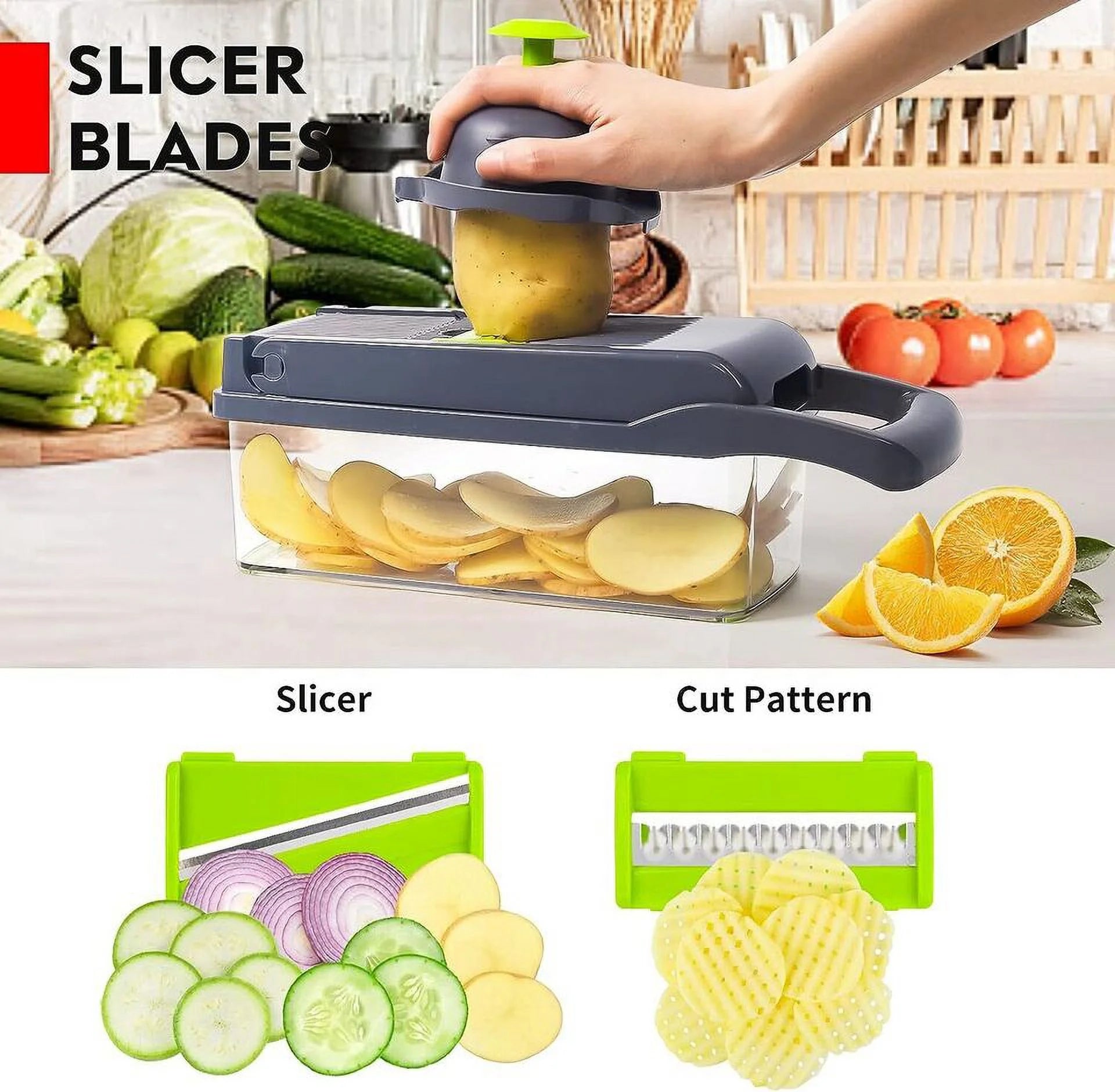 Vegetable Chopper 13 in 1 Food Processor, Gray V5065
